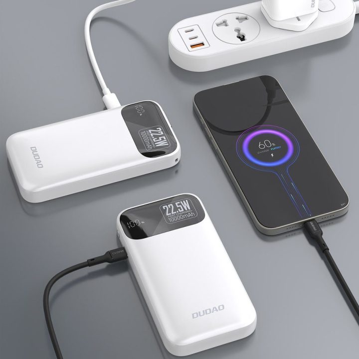 Išorinė baterija 10 000 mAh balta 22,5 W su laidu