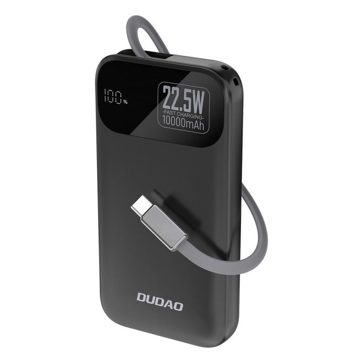 Išorinė baterija 10 000 mAh 22,5 W su integruotu laidu juoda