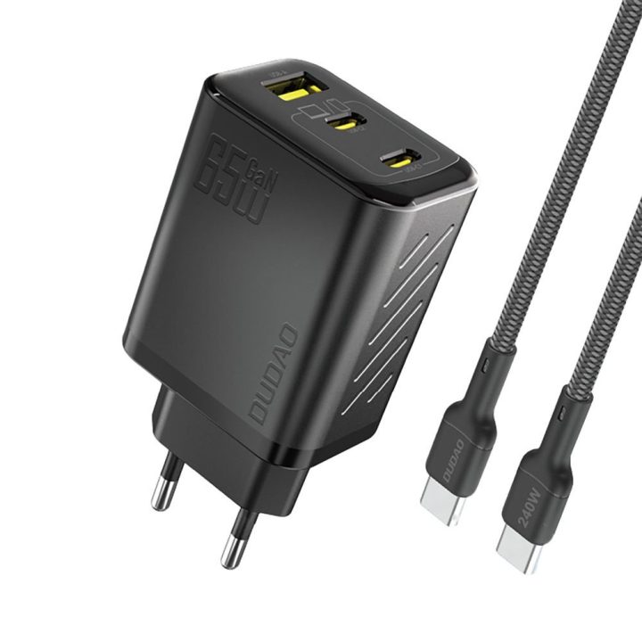 Kroviklis sieninis 65 W GaN su USB-C laidu juodas
