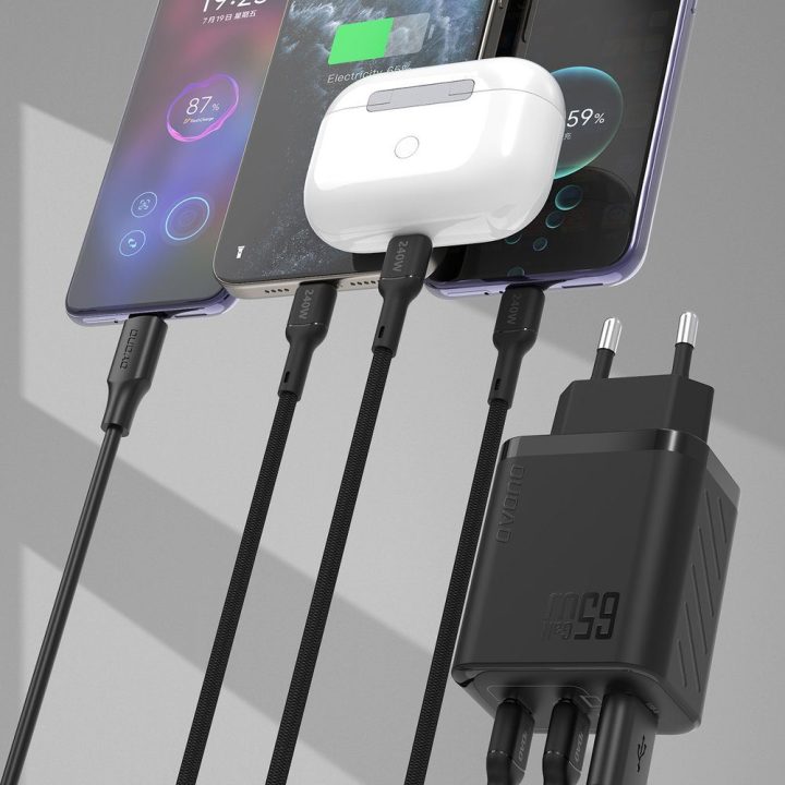 Kroviklis sieninis 65 W GaN su USB-C laidu juodas
