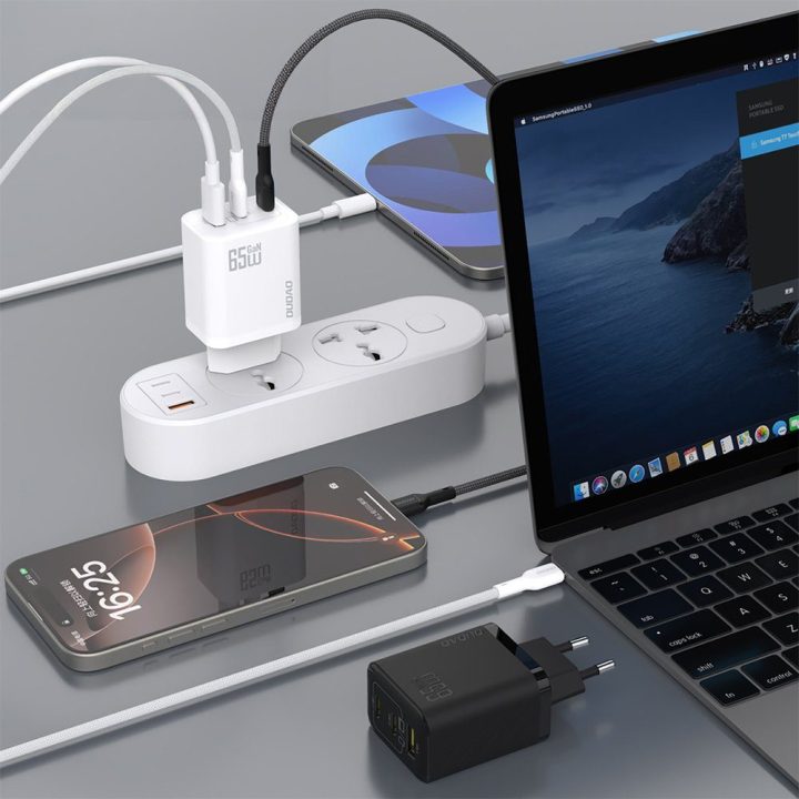 Kroviklis sieninis 65 W GaN su USB-C laidu juodas