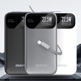 Išorinė baterija 10000 mAh 22,5 W su integruotu laidu pilka