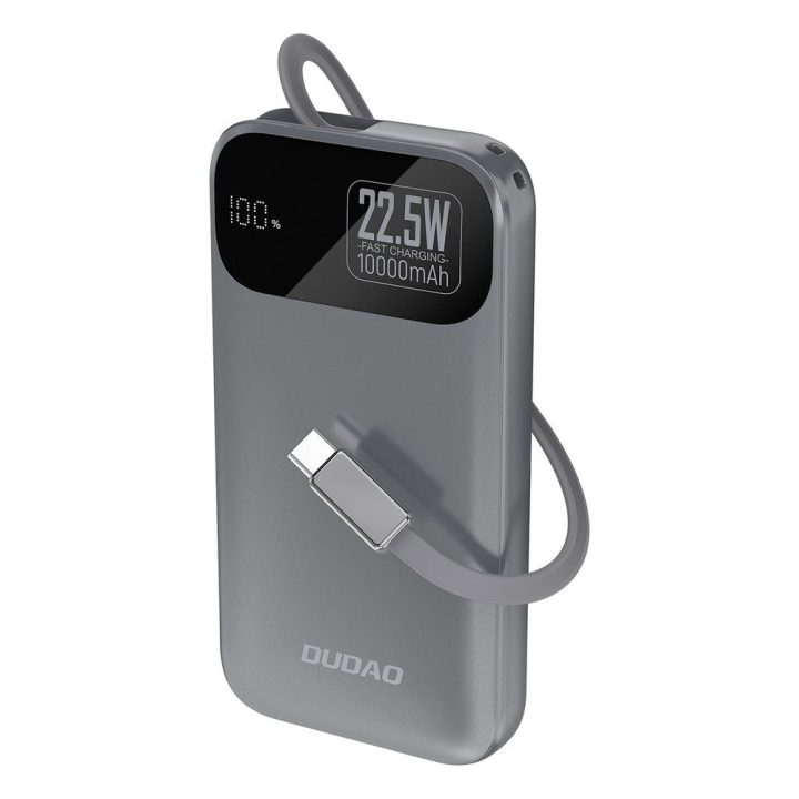 Išorinė baterija 10000 mAh 22,5 W su integruotu laidu pilka