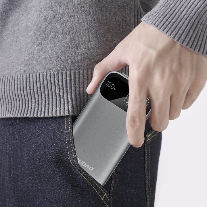 Išorinė baterija 10000 mAh 22,5 W su integruotu laidu pilka