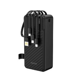 Išorinė baterija 30000 mAh su integruotais laidais juoda