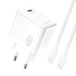 Kroviklis sieninis 45 W GaN su USB-C laidu baltas