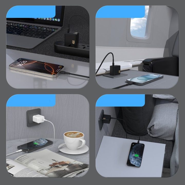 Kroviklis sieninis 45 W GaN su USB-C laidu baltas
