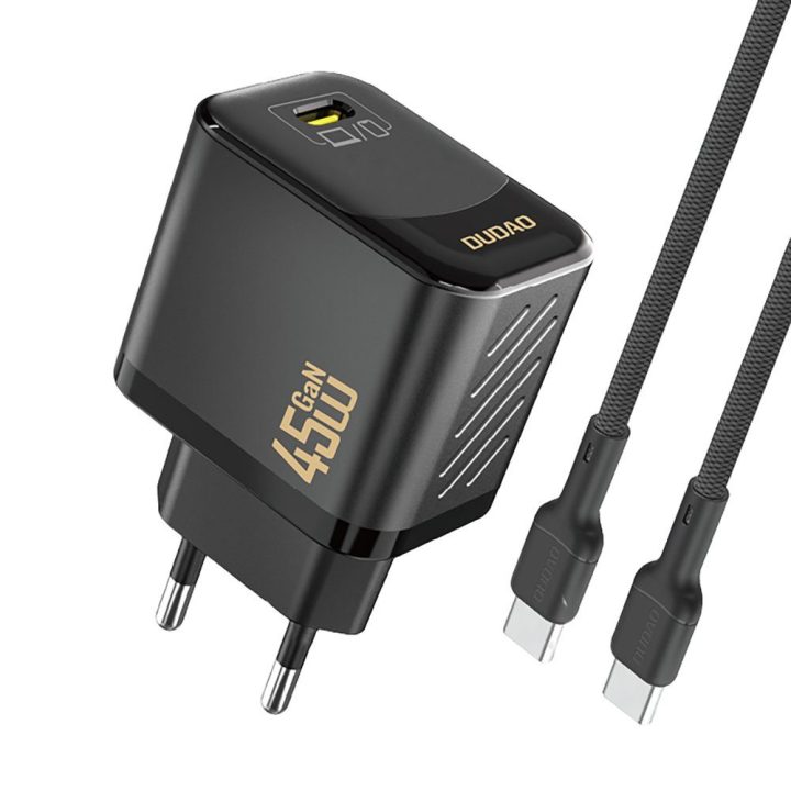 Kroviklis sieninis 45 W GaN su USB-C laidu juodas