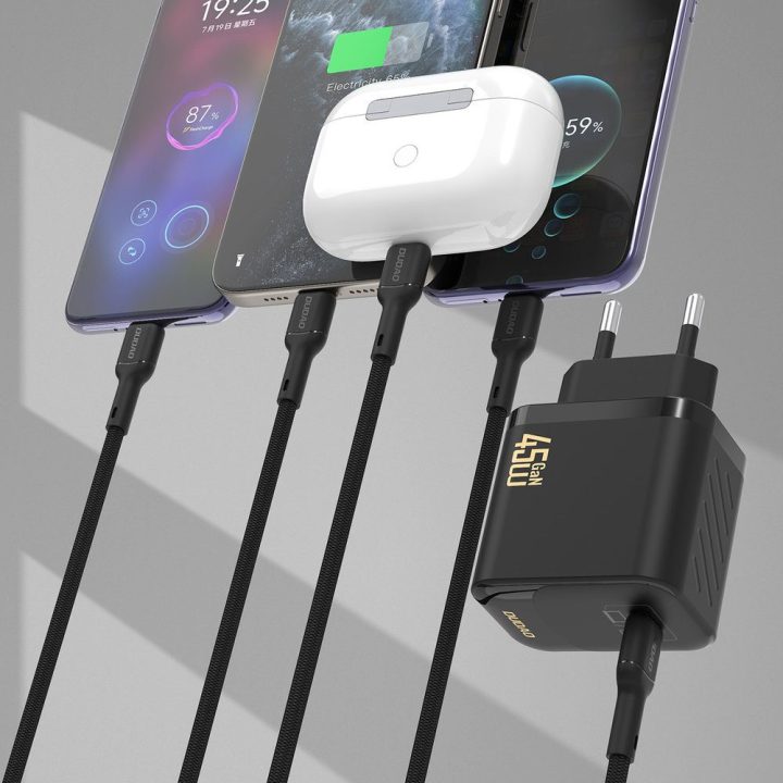 Kroviklis sieninis 45 W GaN su USB-C laidu juodas
