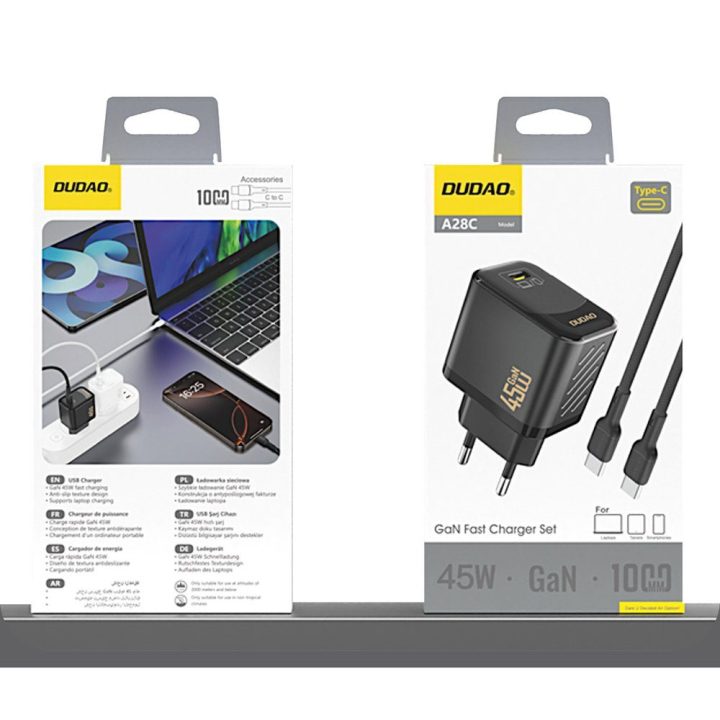Kroviklis sieninis 45 W GaN su USB-C laidu juodas
