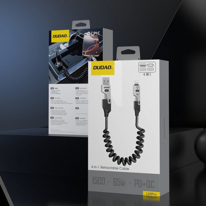 Įkrovimo laidas 4-in-1 USB-A/USB-C – Lightning/USB-C juodas