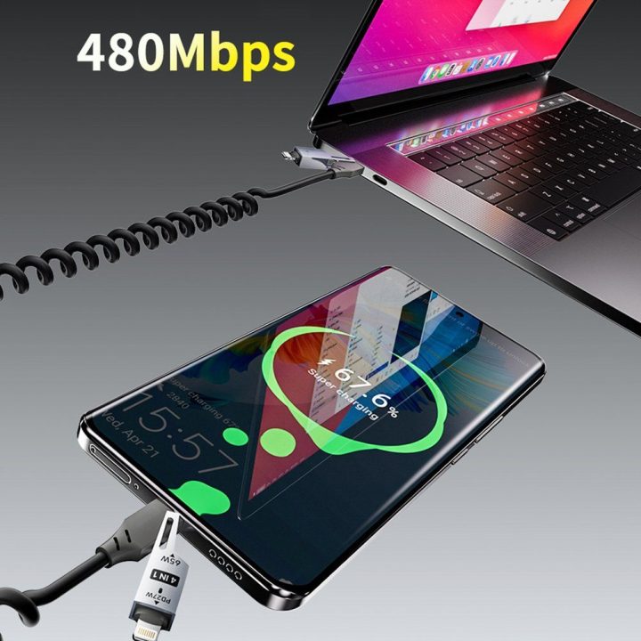 Įkrovimo laidas 4-in-1 USB-A/USB-C – Lightning/USB-C juodas