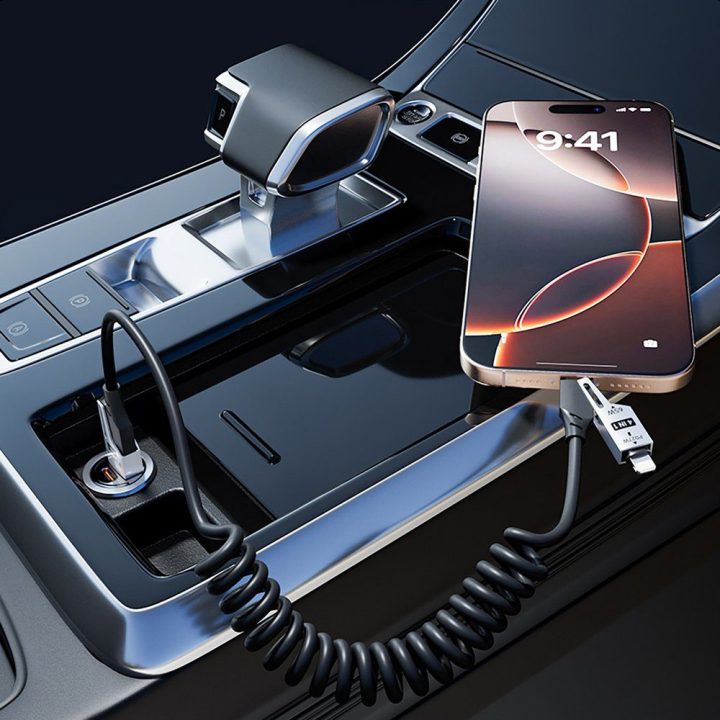 Įkrovimo laidas 4-in-1 USB-A/USB-C – Lightning/USB-C juodas