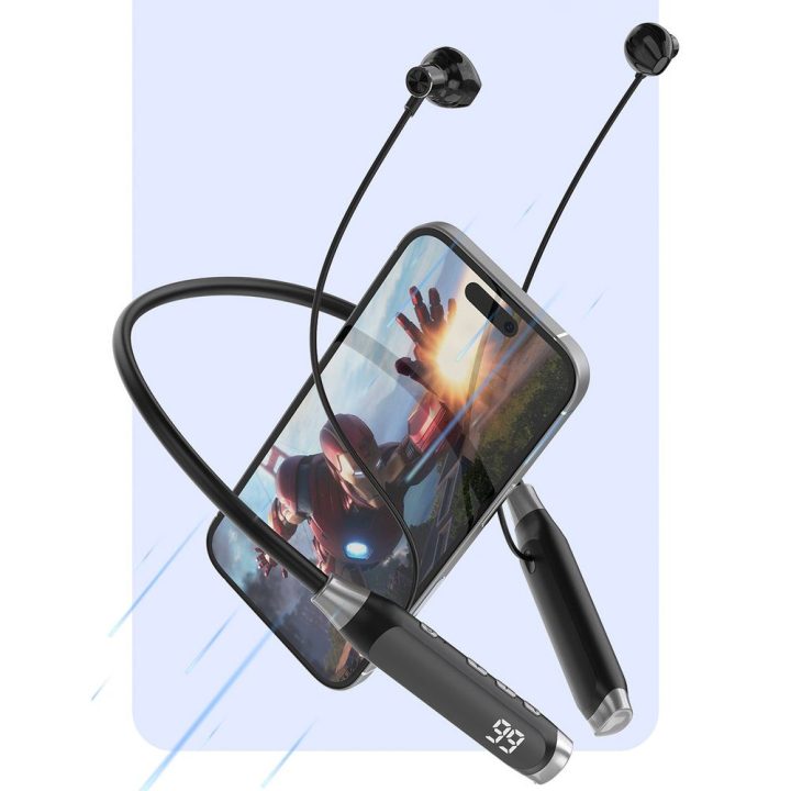 Belaidės ausinės ant kaklo juodos Bluetooth U5 Max