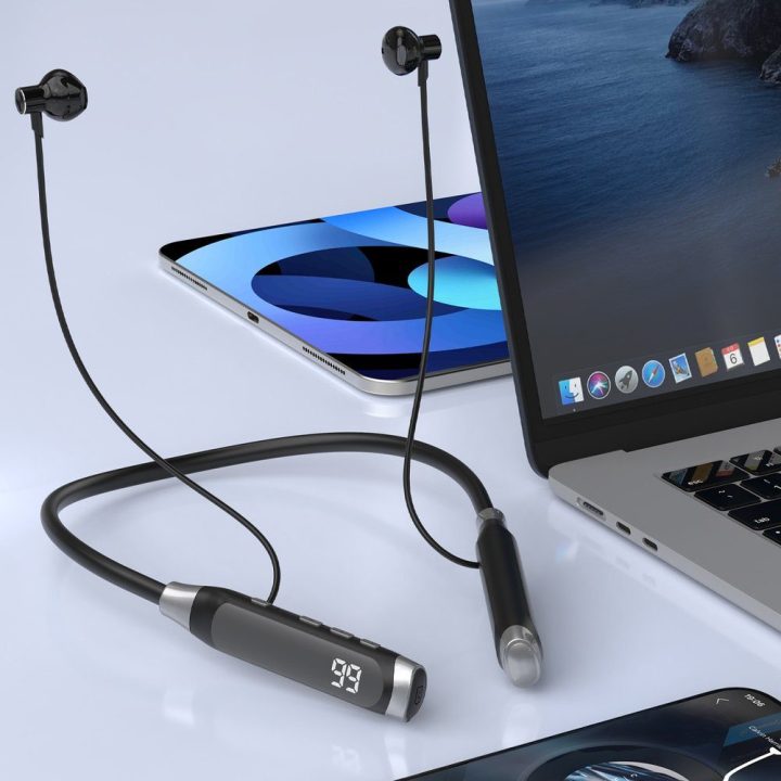Belaidės ausinės ant kaklo juodos Bluetooth U5 Max