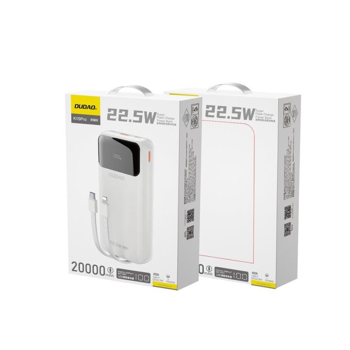 Išorinė baterija 22,5 W 20 000 mAh balta K15Pro
