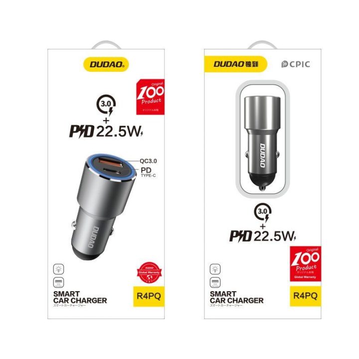 Automobilinis kroviklis USB-C PD pilkos spalvos 22,5 W