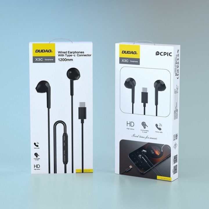 Ausinės į ausis laidinės USB-C juodos X3C 1,2 m