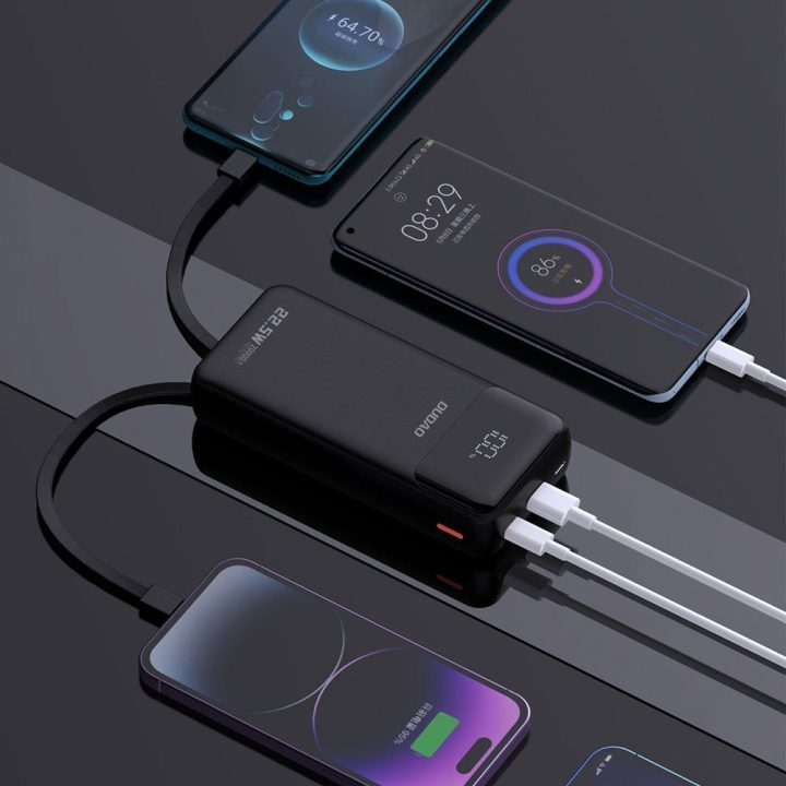 Išorinė baterija 20000 mAh 22,5 W su integruotais laidais