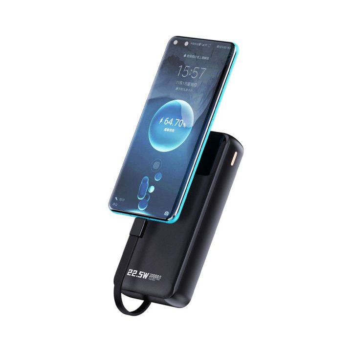Išorinė baterija 20000 mAh 22,5 W su integruotais laidais