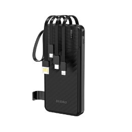 Išorinė baterija 10 000 mAh su integruotais laidais juoda K11