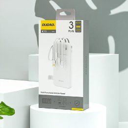 Išorinė baterija 10 000 mAh balta su integruotais laidais