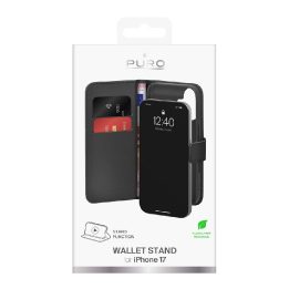 Telefono dėklas iPhone 17 juodas knygutės formos eko oda (PU) Puro