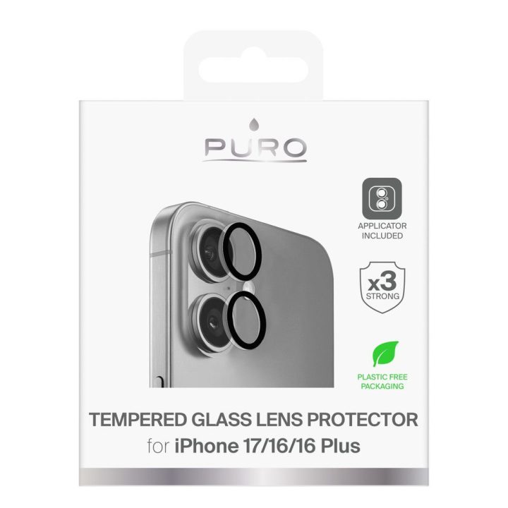Grūdinto stiklo lęšiai iPhone 17 / 16 / 16 Plus kamerai Puro