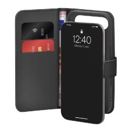 Telefono dėklas iPhone 17 Air juodas atverčiamas eko oda (PU) Puro