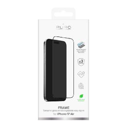 Grūdintas stiklas iPhone 17 Pro juodas rėmelis su aplikatoriumi Puro