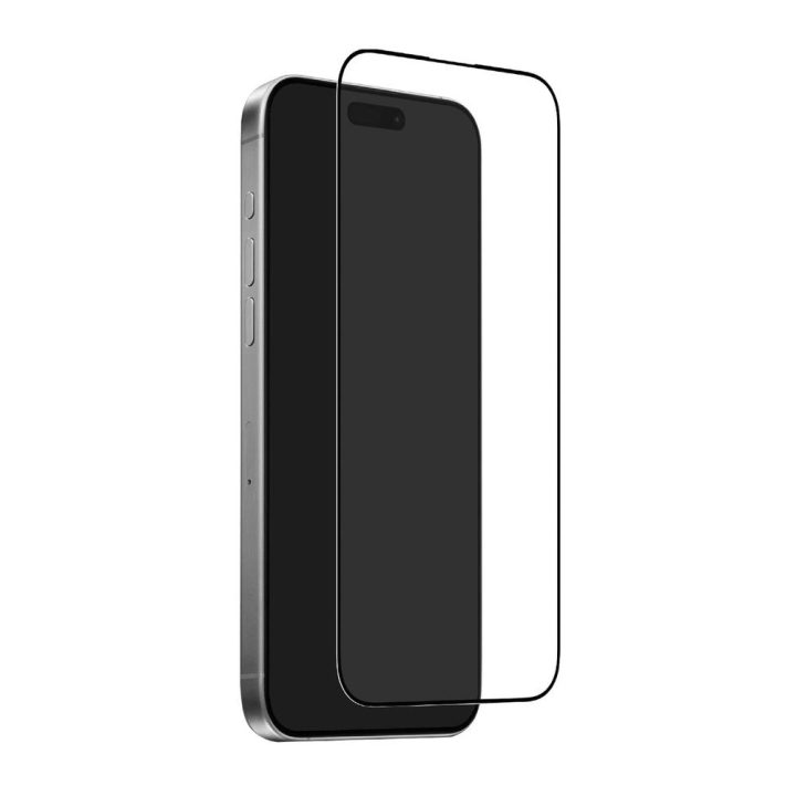 Grūdintas stiklas iPhone 17 Pro juodas rėmelis su aplikatoriumi Puro