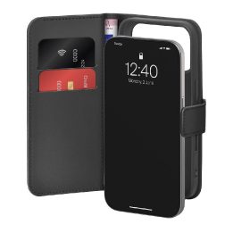 Telefono dėklas iPhone 17 Pro juodas knygutė eko oda (PU) Puro