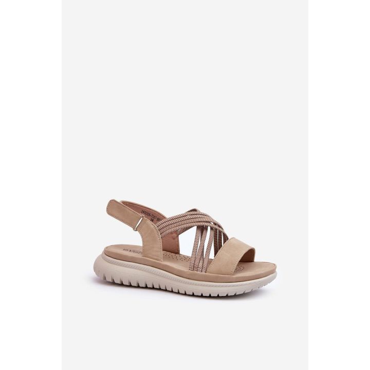 Lengvi moteriški patogūs Velcro sandalai smėlio spalvos Ceclea