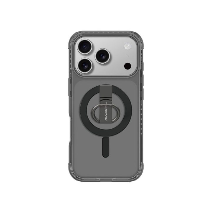 Telefono dėklas iPhone 17 Pro juodas su žiedu MagSafe AmazingThing