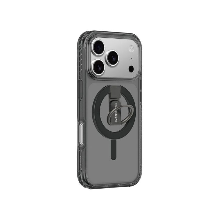 Telefono dėklas iPhone 17 Pro juodas su žiedu MagSafe AmazingThing