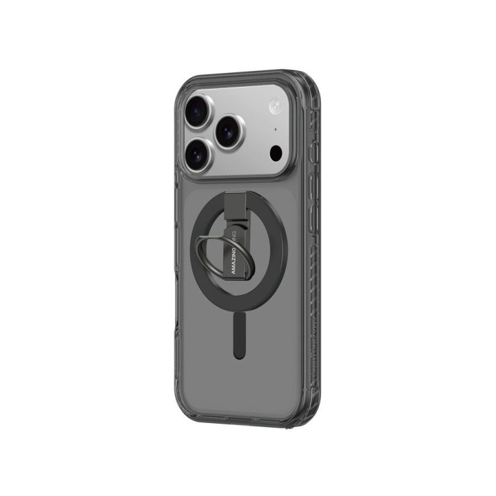 Telefono dėklas iPhone 17 Pro juodas su žiedu MagSafe AmazingThing