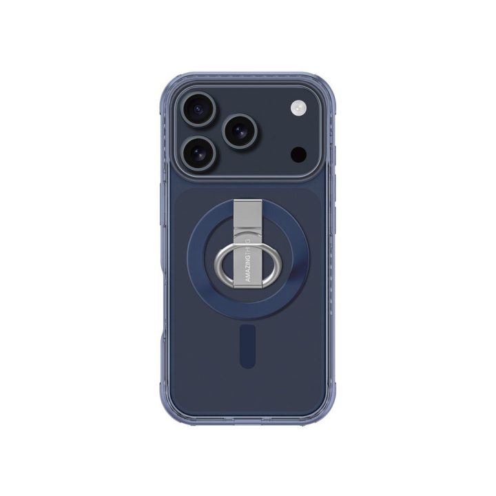 Telefono dėklas iPhone 17 Pro Max mėlynas su žiedu MagSafe AmazingThing
