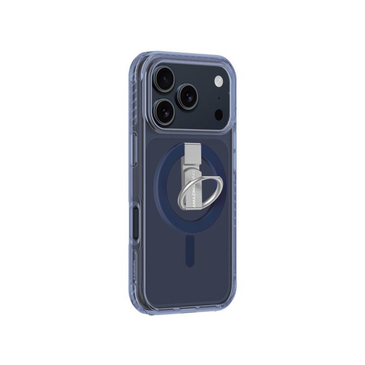 Telefono dėklas iPhone 17 Pro Max mėlynas su žiedu MagSafe AmazingThing