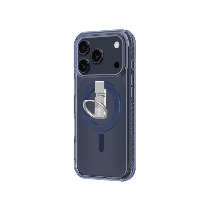 Telefono dėklas iPhone 17 Pro Max mėlynas su žiedu MagSafe AmazingThing