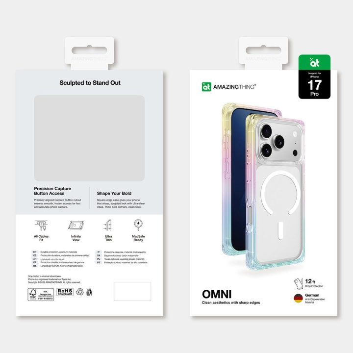 Telefono dėklas iPhone 17 Pro skaidrus margintas MagSafe AmazingThing