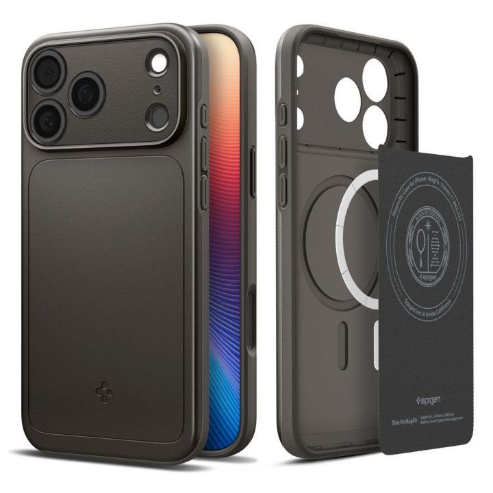 Telefono dėklas iPhone 17 Pro pilkas MagSafe Spigen Thin Fit