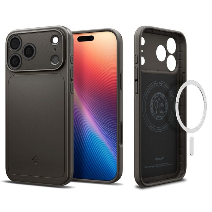 Telefono dėklas iPhone 17 Pro pilkas MagSafe Spigen Thin Fit