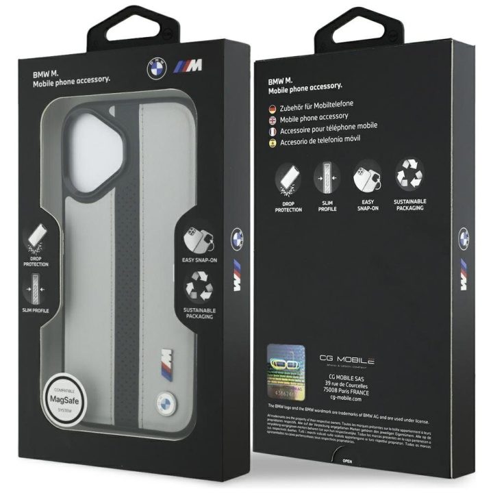 Telefono dėklas iPhone 17 pilkas perforuotas MagSafe BMW M