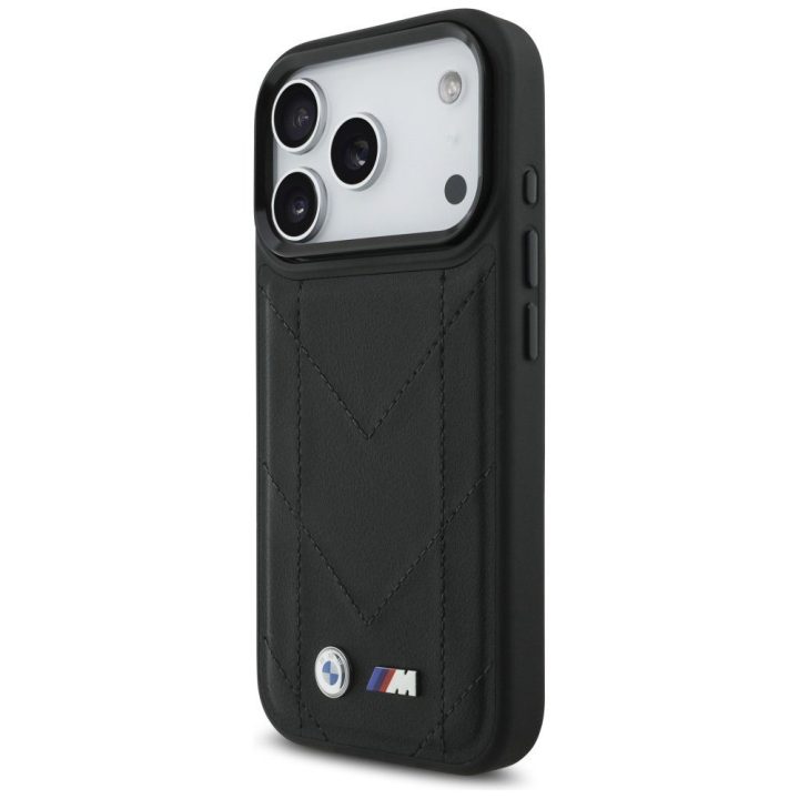 Telefono dėklas iPhone 17 Pro juodas odinis MagSafe BMW M
