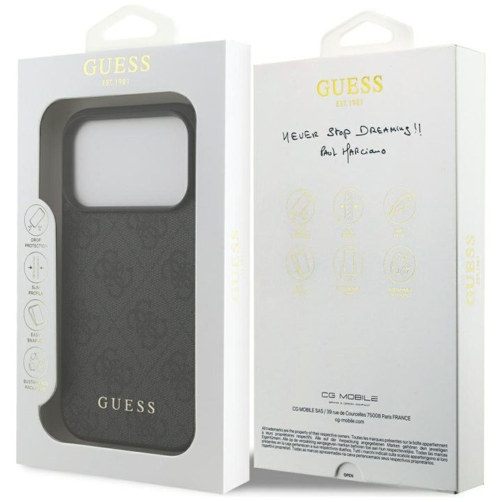 Telefono dėklas iPhone 17 Pro juodas tekstilinis Guess