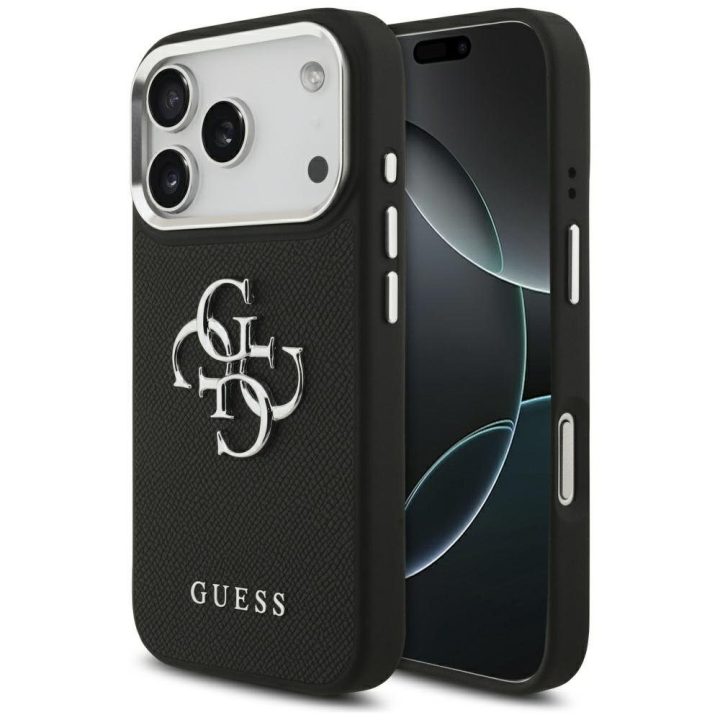 Telefono dėklas iPhone 17 Pro juodas grublėtas Guess