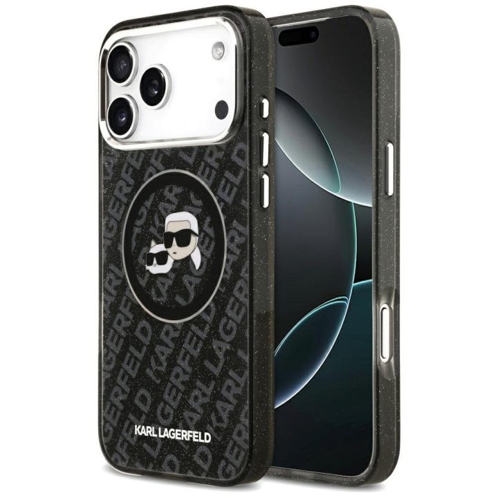 Telefono dėklas iPhone 17 Pro Max juodas blizgus MagSafe Karl Lagerfeld