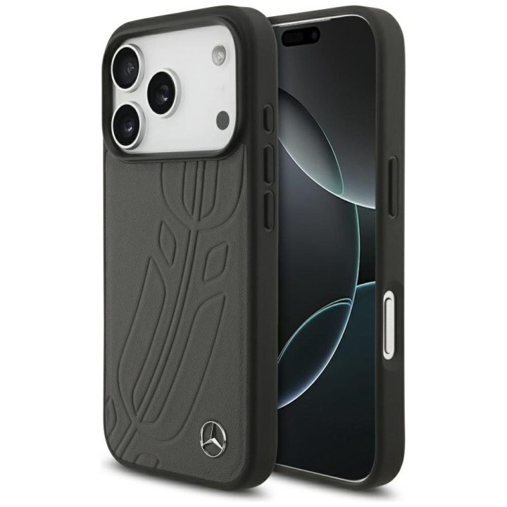 Telefono dėklas iPhone 17 Pro juodas odinis MagSafe Mercedes