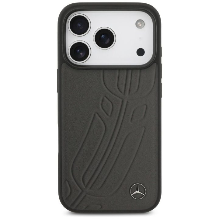 Telefono dėklas iPhone 17 Pro juodas odinis MagSafe Mercedes