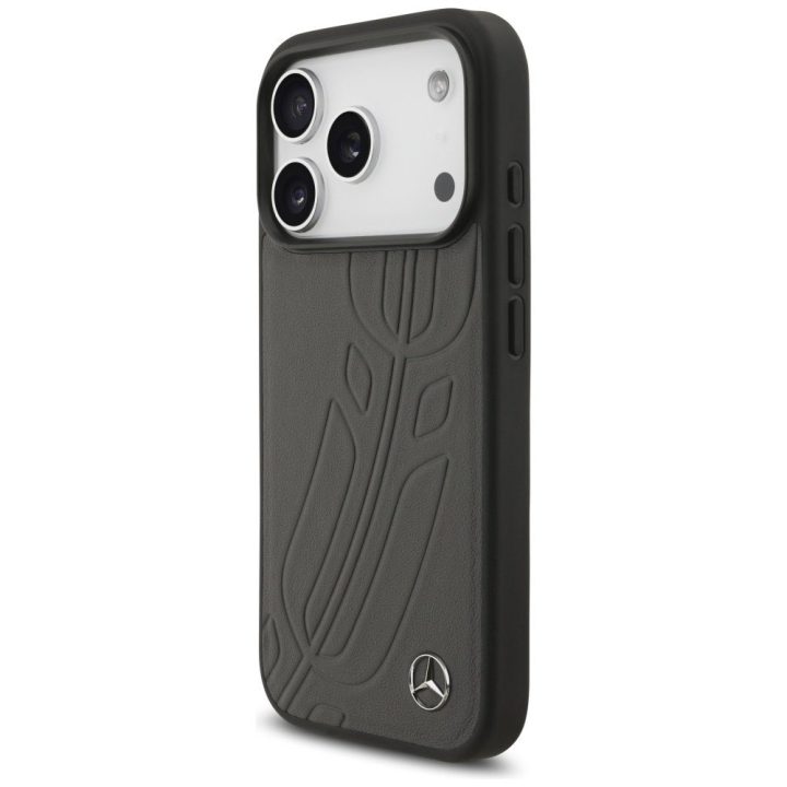 Telefono dėklas iPhone 17 Pro juodas odinis MagSafe Mercedes